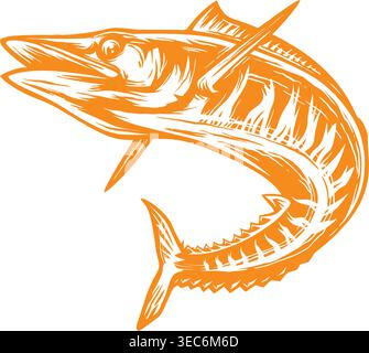 Orange Barracuda Fish Illustration Stock Vector