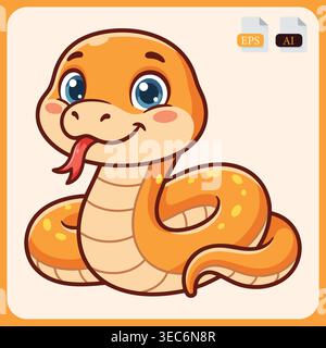 Cute Orange Snake Cartoon Character Illustration for Kids and Wildlife Design Stock Vector
