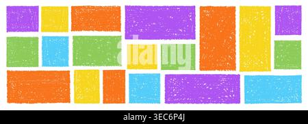 Colorful kindergarten crayon frame with hand-drawn doodle border vector illustration set. Stock Vector