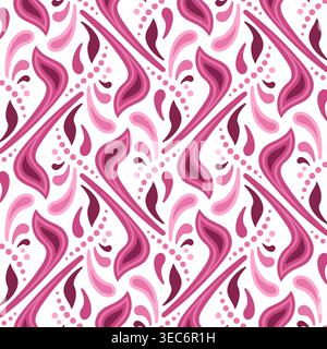 Ethnic red pink colorful ornament on white background. Fanciful seamless pattern of curved shapes Stock Vector