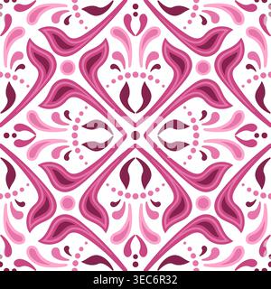 Seamless pattern of paisley. Square floral mandala. Ethnic red pink ornament on white background. Stock Vector