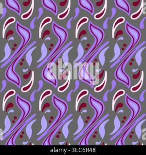 Purple red ornament on gray background. Ethnic background. Fanciful seamless pattern of curved lines Stock Vector