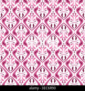 Seamless pattern of curved shapes. Floral ethnic red pink ornament on white background. Stock Vector
