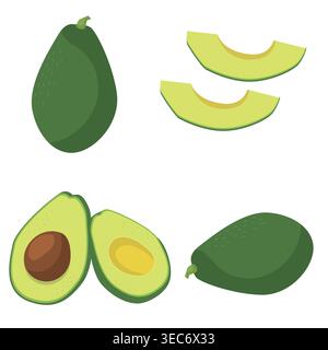 Avocado fruit flat vector illustration composition Stock Vector