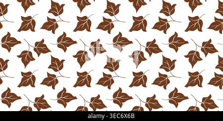 Repeating pattern of cotton plant leaves on white background in flat style. Seamless illustration for fabric, textile, paper, print. Stock Vector