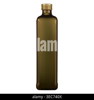 Extra virgin olive oil bottle on white background. Mediterranean diet organic cooking ingredient. Olive oil square bottle, green yellow glass Stock Vector