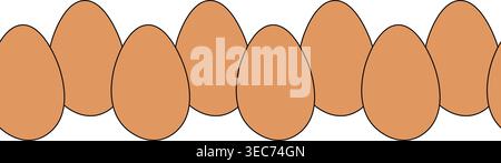 Egg Colored seamless horizontal border hand drawn illustration. Vector graphic line art. Perfect for cafe logo, branding, packaging, labels, and moder Stock Vector