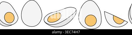 boiled eggs with yolks Egg Colored seamless horizontal border hand drawn illustration. Vector graphic line art. Perfect for invitation cards for packa Stock Vector
