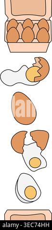 Pattern with Eggs. Fresh Egg Colored seamless vertical border hand drawn illustration. Vector graphic line art. Illustration for recipe cookbook, bann Stock Vector