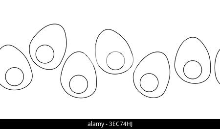 farm boiled half eggs Egg Black and white seamless horizontal border hand drawn illustration. Vector graphic line art. Chicken or duck egg shape in fl Stock Vector