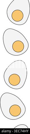 farm boiled half eggs Egg Colored seamless vertical border hand drawn illustration. Vector graphic line art. Chicken or duck egg shape in flat color. Stock Vector