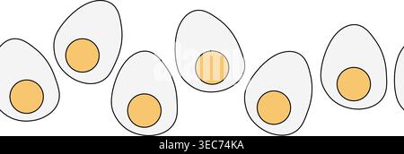 farm boiled half eggs Egg Colored seamless horizontal border hand drawn illustration. Vector graphic line art. Chicken or duck egg shape in flat color Stock Vector
