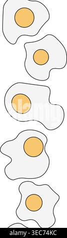 Fried eggs Egg Colored seamless vertical border hand drawn illustration. Vector graphic line art. Food illustration decorative pattern For logo, web, Stock Vector
