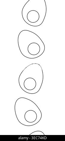farm boiled half eggs Egg Black and white seamless vertical border hand drawn illustration. Vector graphic line art. Chicken or duck egg shape in flat Stock Vector