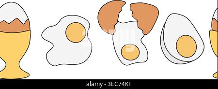 border design with beige egg shapes of various sizes and shades Egg Colored seamless horizontal border hand drawn illustration. Vector graphic line ar Stock Vector