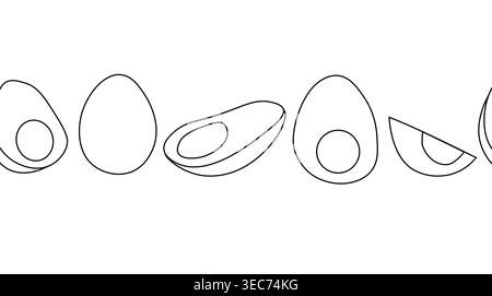 boiled eggs with yolks Egg Black and white seamless horizontal border hand drawn illustration. Vector graphic line art. Perfect for invitation cards f Stock Vector
