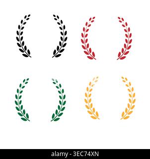Set of 4 Laurel Wreath Icons in Black Red Green and Gold | Greek Victory Wheat Circular Frames for Awards Success and Achievement | Professional Stock Vector