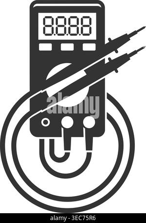 Multimeter flat monochrome icon - Instrument for measuring voltage, current, resistance Stock Vector