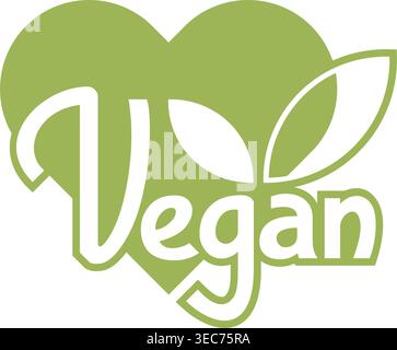 Vegan label in heart shape - food products sticker stamp with non-meat composition - isolated vector emblem Stock Vector