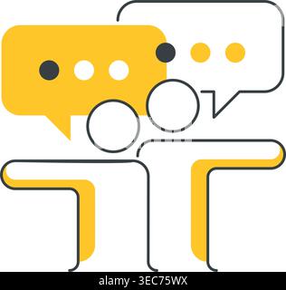Decision making, choose or votes icon. People silhouette in discussion are showing on different direction. Pictograms in thin line and yellow color Stock Vector