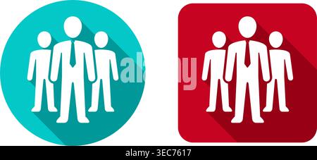 Business team co-working icon - people group silhouettes in flat style with long shadows Stock Vector