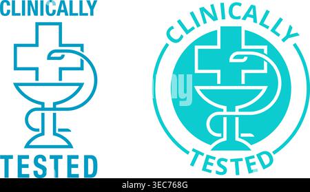 Clinically tested label for laboratory tested products - vector element with caduceus symbol, bold lines Stock Vector