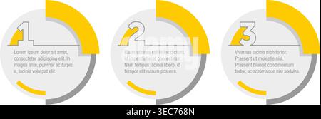 infographic template. 3 steps or points in horizontal row, yellow fill and thin line Stock Vector