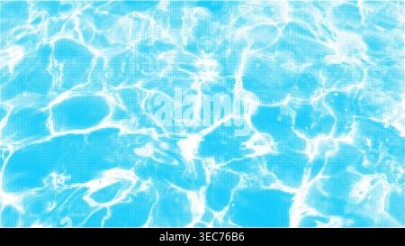 Halftone water surface with rippling wave patterns. Vector realistic illustration of abstract light blue background with clear aqua texture, swimming pool top view design, sea or ocean backdrop Stock Vector