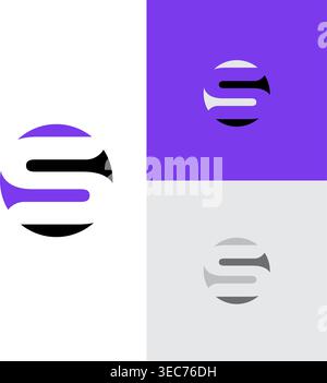Bold and modern S logo combining black and purple shapes in a clean geometric style. Suitable for tech brands, creative studios, and modern business i Stock Vector