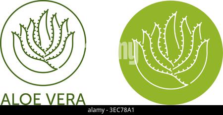 Aloe Vera label - isolated vector stamp for skin care - cosmetics or pharmaceutical products, in thin line circle shape Stock Vector