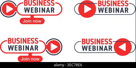 Business webinar button in simple geometric style - catchy element with Play button and text - isolated template Stock Vector