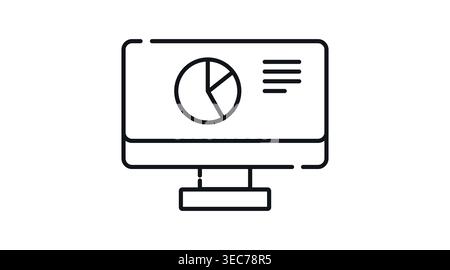 Computer data analytics icon: desktop PC with pie chart on screen Stock Vector