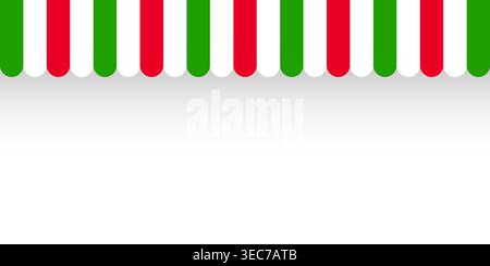 Shop sunshade. Realistic striped cafe awning. Outdoor market tent. Roof canopy in Italian flag colors. Summer street store. Vector illustration Stock Vector
