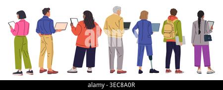Rear view diverse business people using laptops  Stock Vector