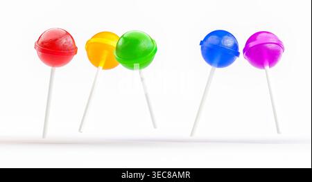 Colorful lollipops standing on white background 3d Stock Photo