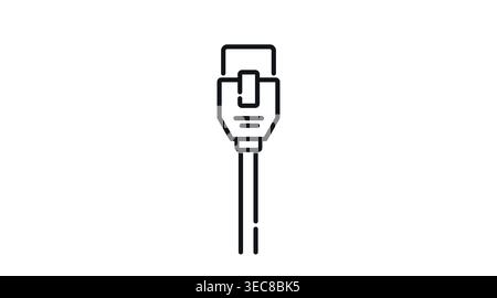 Ethernet cable icon: RJ45 network connector for high speed internet, minimalist black line art vector illustration. Stock Vector