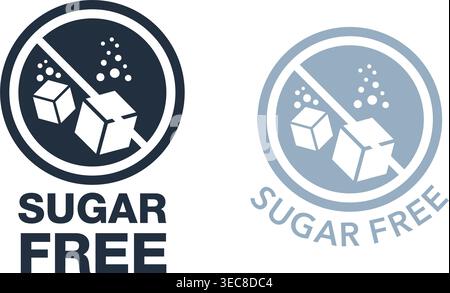 Sugar Free stamp - crossed out cubes dissolving in water - isolated vector emblem for dietic and anti-diabetic food products Stock Vector