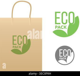 Eco pack logo for printing on eco-friendly shopping cardboard container in store - anti-plastic motivation Stock Vector