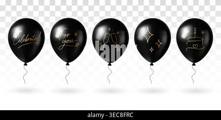 Black glossy balloon set with celebrate for you champagne glass star and cake design for party celebration and elegant event decoration Stock Vector
