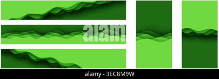 border3D slime abstract bg paper cut top border set green wave layers. Layout template collection for business eco brochure environment flyer. Papercu Stock Vector