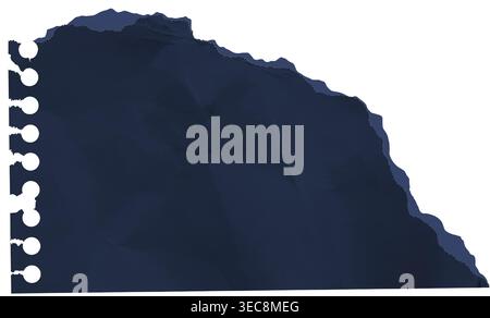 Crumpled paper sheet. Crumple grunge teture, wrinkled angle page piece. Torn ripped edges black torn paper with damaged holes on side isolated. Blank Stock Vector