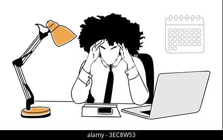 Stressed office worker at desk with laptop Stock Vector