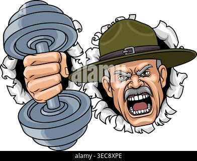 Drill Instructor Sergeant Weight Lifting Gym Man Stock Vector