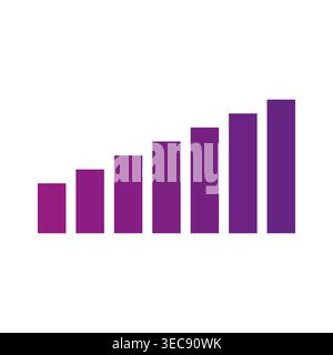 Signal strength indicator bars. Mobile application Vector icon. Purple magenta gradient graphic. Six levels data chart. Stock Vector