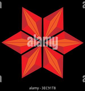 Red geometric star. Ruby Vector faceted shape. Six-pointed crystal ornament. Bright ruby gem jewelry emblem. Stock Vector