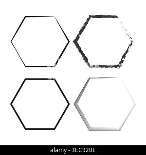 Hexagon frame set. Polygon border collection. Sketch Vector stroke. Rough shape element. Stock Vector