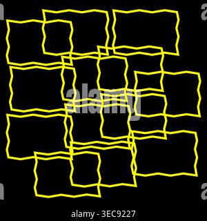 Geometrical frame Vector. Sophisticated yellow set. Distorted square pattern. Solid black background art. Stock Vector