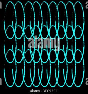 Symmetrical ring Vector. Glowing cyan set. Atmospheric oval pattern. Solid black background art. Stock Vector