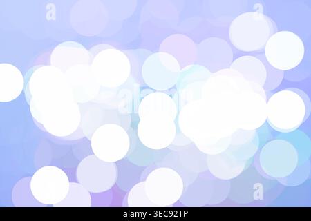 Soft pastel abstract illustration with white bokeh circles on a blue and lavender background, blurred glowing lights, decorative banner, copy space. Stock Photo