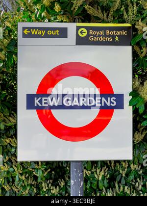 Kew Gardens underground station sign/roundel at Kew Gardens underground station in Kew ,Southwest London Stock Photo
